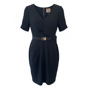 Nue by Shani Women’s Black Knit Sleeve Belted Sheath Dress